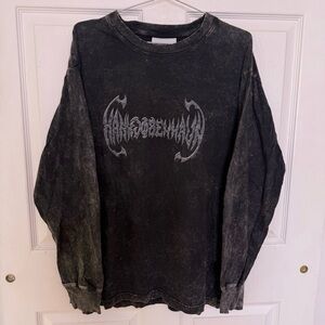 HAN KJOBENHAVN Long Sleeve Edgy Logo Tee Shirt in Faded Vintage Black Size XL